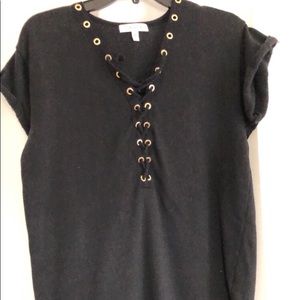 Black Lace up front shirt